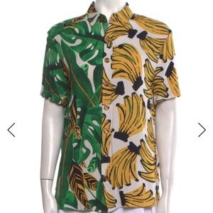 FARM Rio Green and Yellow Banana Print Button Down Shirt S